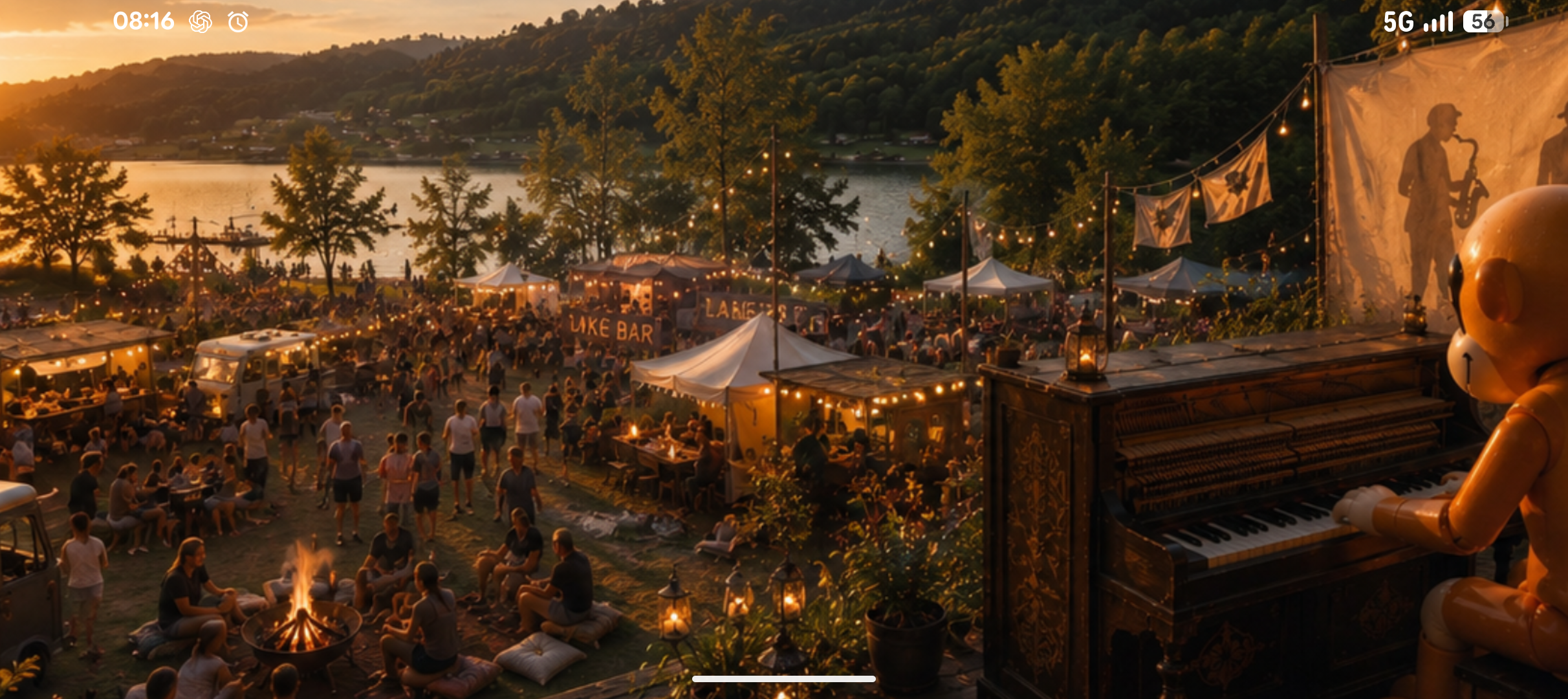 Festivalstimmung mit Foodtrucks am Abend